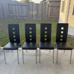 Set of 4 Black Faux Leather Dining Chairs