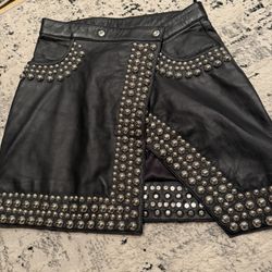 Lamb Leather Black Studded A Symmetrical Skirt New Without Tags FREE PEOPLE