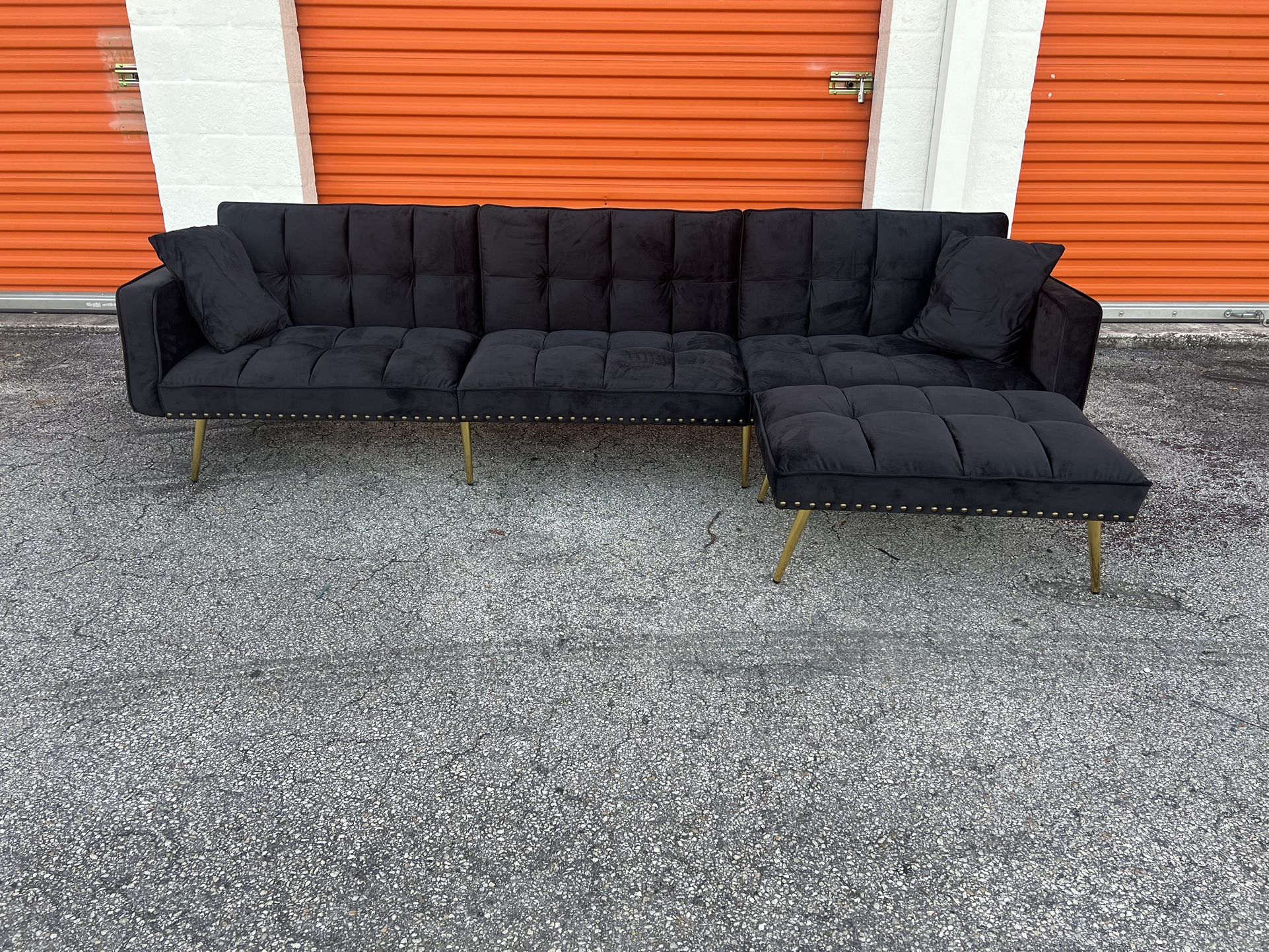 NEW! Black Velvet Sectional Sleeper Sofa π SAME DAY DELIVERY