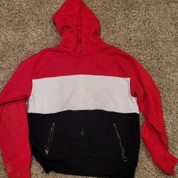 Men Med Zine red/white/black striped hooded pullover sweatshirt hoodie. Lot 17