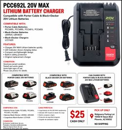 PCC692L 20V MAX Lithium Charger for Porter-Cable & Black+Decker Batteries
