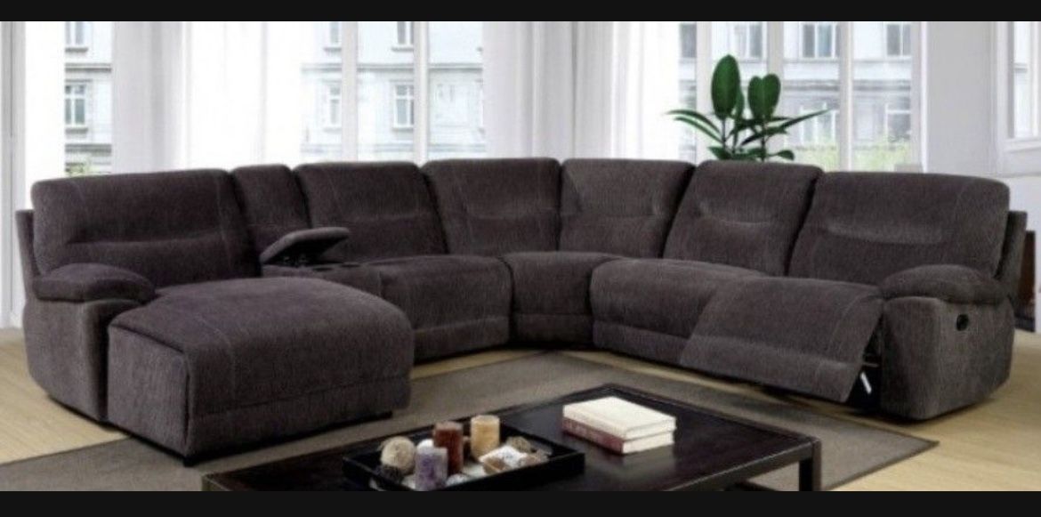 Brand New Elegant Chenille Fabric Reclining Sectional Sofa Set
