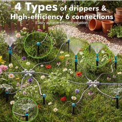 172FT Drip Irrigation System Kit with 2 Zone Water Timer for Garden
1/2" High-Flow Mainline Auto Watering, 26pcs 360° Nozzles & 6-Way Fast-Plug Kit fo