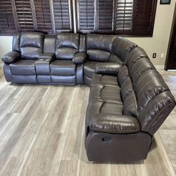 Brown Leather Sofa Sectional With Reclining Seats