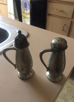 Pewter antique salt and pepper shakers