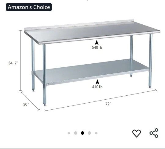 ROCKPOINT Stainless Steel Table for Prep & Work with Backsplash 30x72 Inches, NSF Metal Commercial Kitchen Heavy Duty Table with Adjustable Under Shel