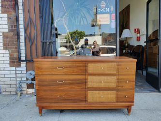 Walnut and wicker dresser