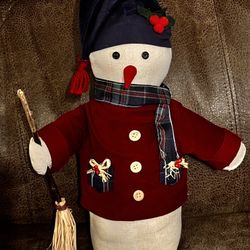 Vintage Standup Snowman Christmas Decor / Door Stop with Weighted Base
