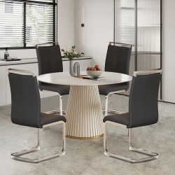 NEW FOUR (4) Modern PU Faux Leather High Back Dining Chairs with C-shaped Tube Chrome Metal Legs for Multiple Rooms