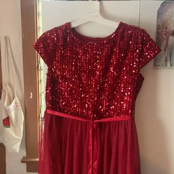 Girls Red Burgundy 18 18.5 Size Sequin Dress Plus Size Big Kids Cute Formal Pretty Party