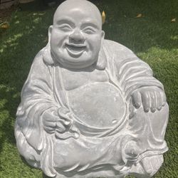 Buddha Happy Statue 12.5”/ natural concrete, Spiritual Yoga Meditation Zen