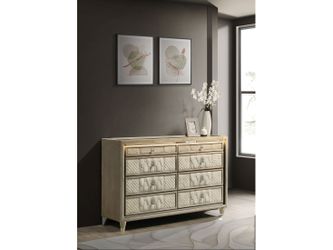 Lorient Ivory/Camel 8-drawer LED Bedroom Dresser Cabinet