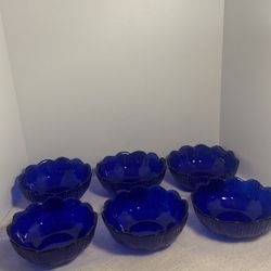 Vintage cobalt blue glass bowls SET of 6 dessert bowl dishes MCM made in Poland