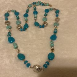 24” SilverTone And Turquoise Beaded Necklace,by CHAPS