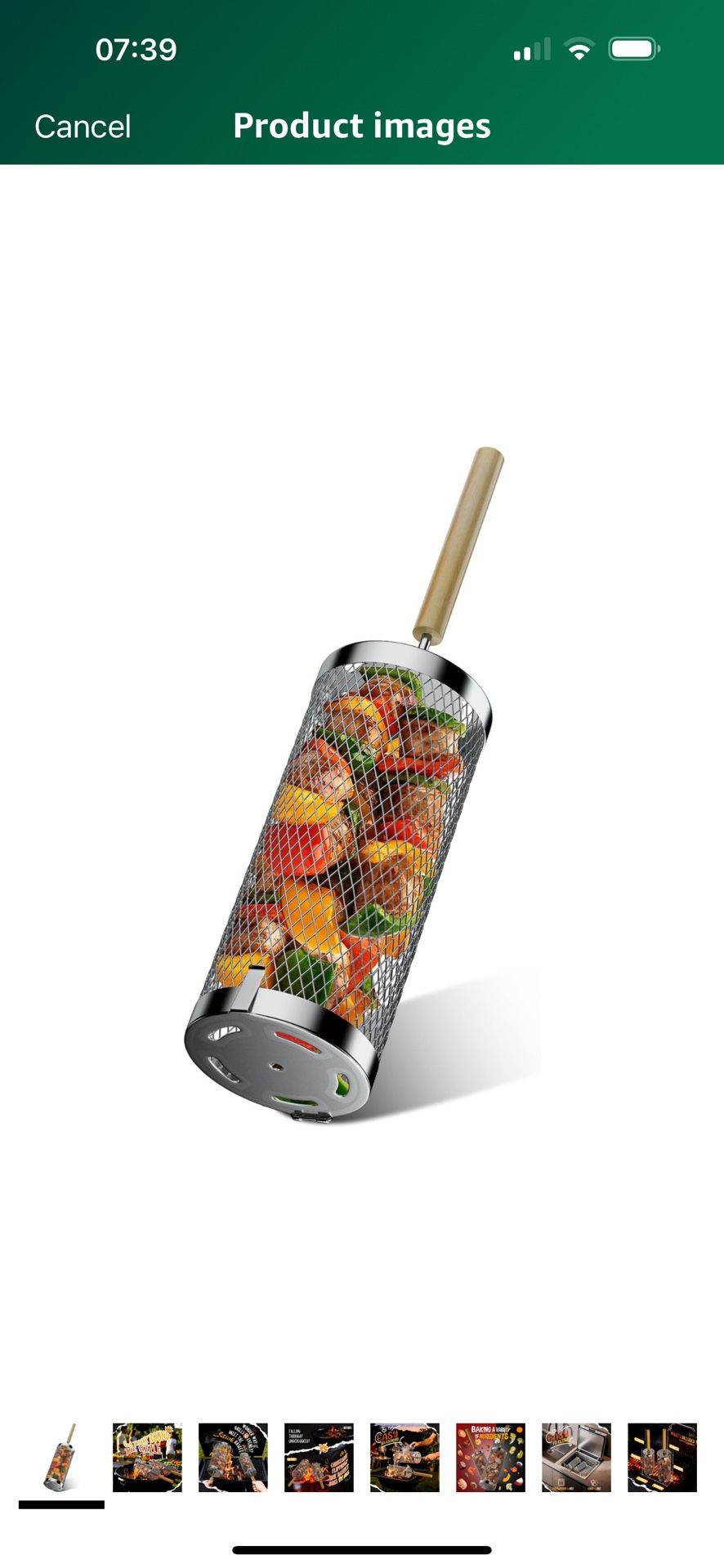 Brand New Rolling Grill Basket,304 Stainless Steel Grill Basket with Removable Wooden Handle,BBQ Tool & Smoker Accessory