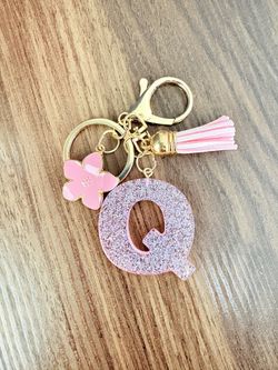 Pink Glitter Keychain Letter Q