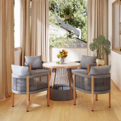 Brand New Woven Rope Outdoor Patio Dining Armchairs – Set of 4 – Cushioned