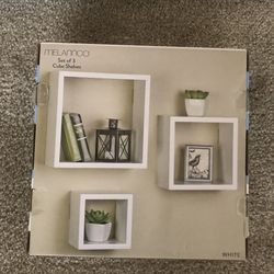 Unopened Floating Square Cube Shelves, for Bedroom, Living Room, Bathroom, Kitchen, Nursery, Set of 3, White, 3 Count