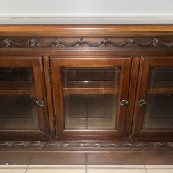 Solid Wood Sideboard / Buffet Cabinet – Glass Doors – Great Condition