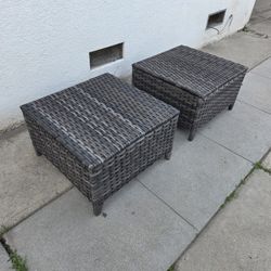 2 Piece Patio Rattan Ottomans, Grey color 

