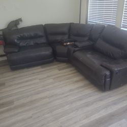 Very Nice Lightly Used Leather Sectional Couch With Recliner