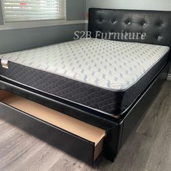 Full Black Tufted Bed With Ortho Matres!