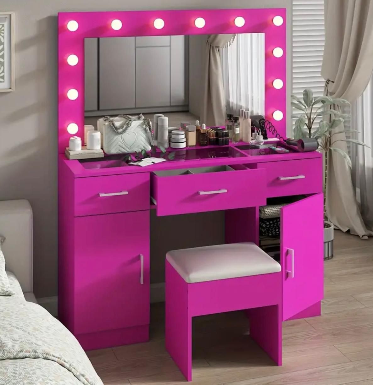 Brand New Pink Vanity Table With Stool 