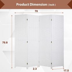 NEW! Room Divider Wall Divider 6FT 4 Panels Wood Mesh Hand-Woven, White