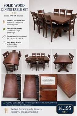 Dining table with chairs up to 10