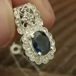 14K White Gold Rope Necklace With Blue Sapphire & Diamonds