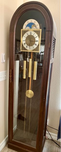 Beautiful Grandfather Clock w/ Moon Phase & Brass Weights – Needs Repair