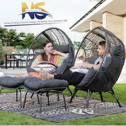 NICESOUL® Wicker Stationary Egg Chair Indoor Outdoor Egg Basket Lounge Chair Oversized Egg Seat with Legs 440lbs Egg Nest Chair with Ottoman, Boho Rat