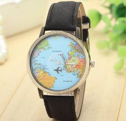 World Map watch wanderlust unisex dial analog travel casual airplane new