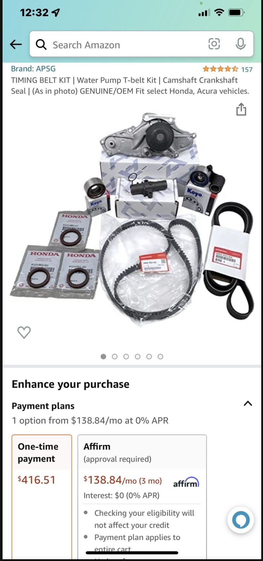 Timing Belt/water Pump Kit Own Honda