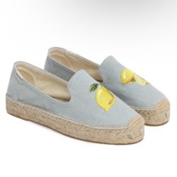 SOLUDOS platform espadrille flats embroidered lemons Size 9