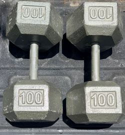 PAIR OF  100 LB.  STEEL  HEX  DUMBBELLS
