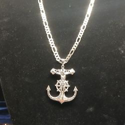 925 Silver Italy Figaro Chain With Jesus Anchor Pendant