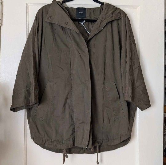 Forever 21 Grunge Fairy Hooded Coat Olive Green Size Small Zip On and Button On | Trench Coat Style
