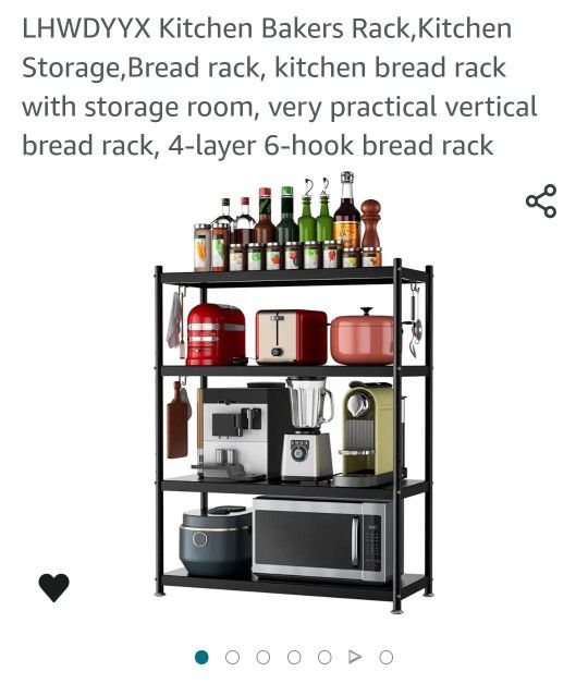 Kitchen Bakers Rack,Kitchen Storage,Bread rack, kitchen bread rack with storage room, very practical vertical bread rack, 4-layer 6-hook bread rack


