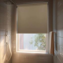 8465: New No Drill Cordless Blackout Roller Shades Screwless Waterproof Shower Window Blinds, Auto-Retraction Easy Install Blind 