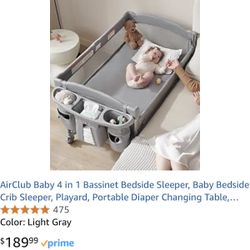 Brand New Unopened Box AirClub Baby 4 in 1 Bassinet Bedside Sleeper, Baby Bedside Crib Sleeper, Playard, Portable Diaper Changing Table, 