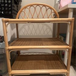 Vintage Boho Rattan Shelf / Wicker Display Stand