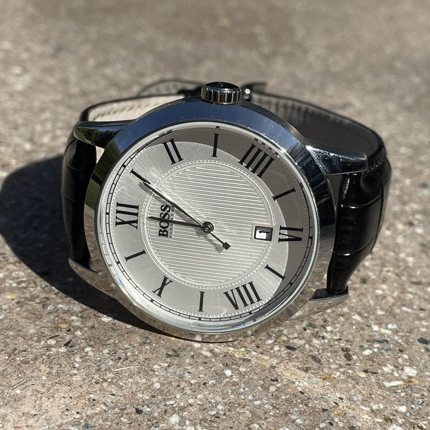 Hugo Boss Quartz Watch (44mm) with Black Leather Straps