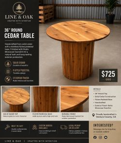 Solid Cedar Round Table – Handcrafted – $725 OBO