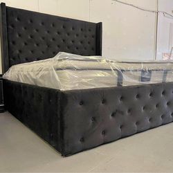 Black Upholstered King & Queen Size Bed Frame
