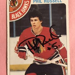 1978/79 Topps #12 Phil Russell Black Hawks Signed Auto