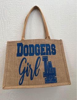 Dodger’s Girl” Burlap Tote Bag $20