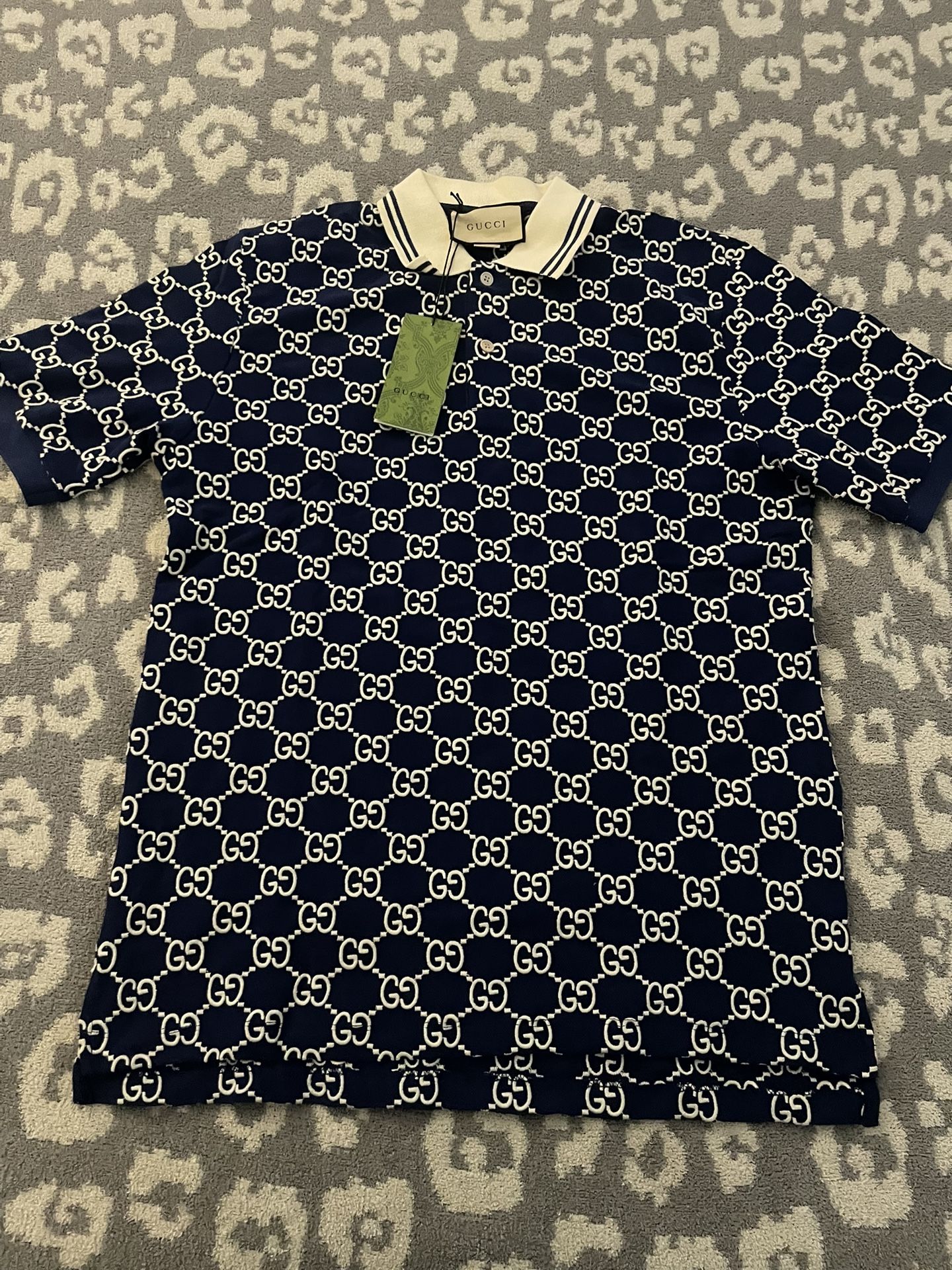 Gucci Logo-Embroidered Cotton Blend Polo Navy