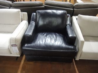 Leather Chair with Ottoman - Black | Footstool | Pouf