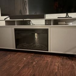 Ameriwood Home 59.41-in W Dove Gray TV Stand with Fan-forced Electric Fireplace 